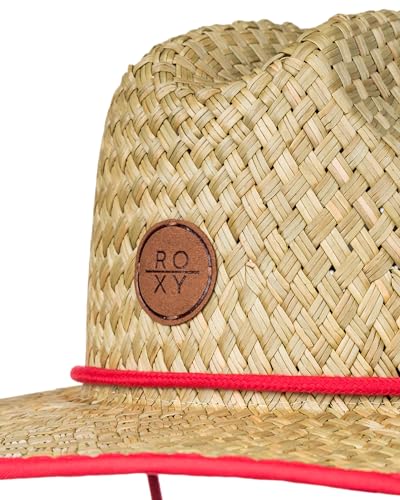 Roxy Girls' Pina to My Colada Woven Straw Hat | Wide Brim | Adjustable | Sun Protection | Beach | Vacation | Natural - color: Hibiscus