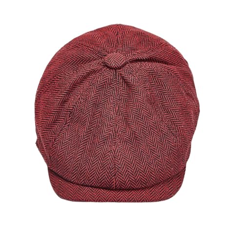 Gatsby Newsboy Hat Men Women Classic Herringbone 8 Panel Trendy Tweeb Flat Cap - color: Burgundy
