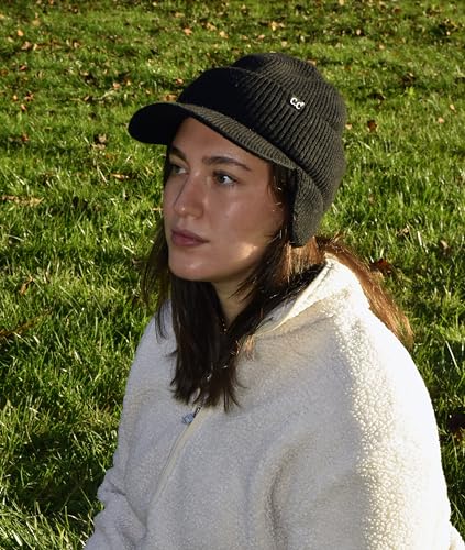 C.C Beanie Strechy Snug Fit Soft Knit Hat with Visor Brim & Ear Warmer Flaps - color: Black