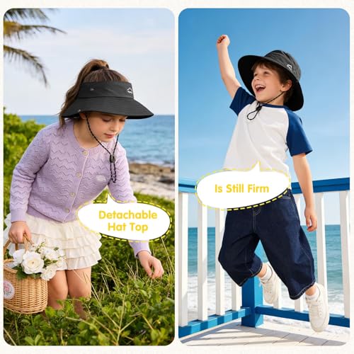 ZOORON Kids UPF 50+ Sun Hat for Boys Girls Wide Brim Lightweight Bucket Hat for Hiking Beach Safari, Quick Dry Adjustable - color: 1pack-black