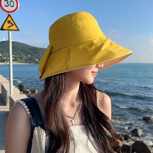 Gogobear Womens Sun Hats Summer UPF 50+ Wide Brim Beach Sun Hat - color: Yellow