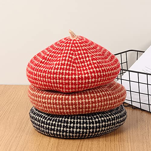 Women Winter Classic Beret Hat Newsboy Cap Painter Hats Houndstooth Beret Hats - color: Jd05 Black