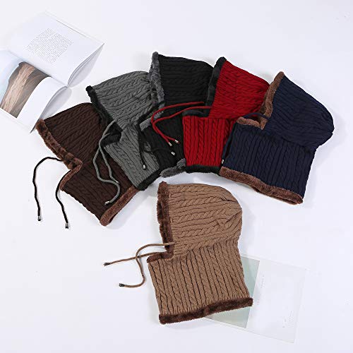 HUAMULAN Women Winter Knit Balaclava Fleece Lined Hooded Beanie Hats - color: Navy, size: Medium