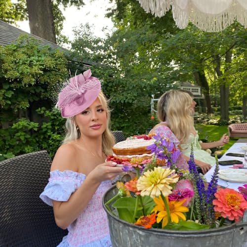 DRESHOW Fascinators Hats for Women Tea Party Hat Vintage Derby Pillbox Kentucky Hat Church Cocktail Headwear - color: 9.5" Diameter / Light Purple
