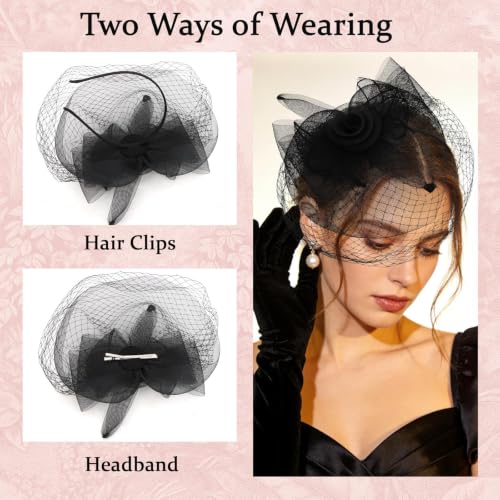 Ondder Tea Party Fascinator Hat for Women Clip and Headband for Tea Party, Wedding, Church and Cocktail Events - color: Color1-black