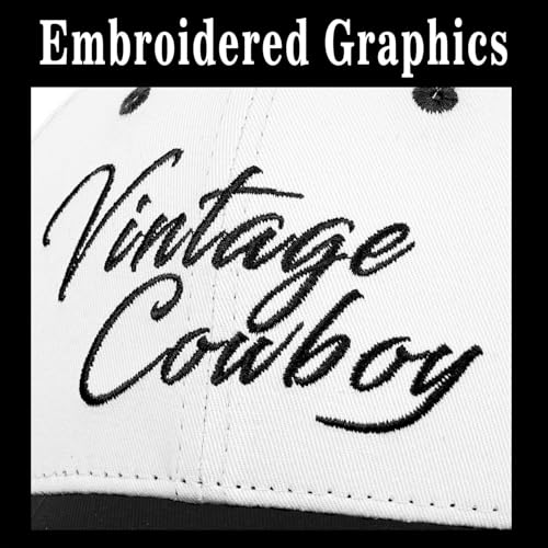 Vintage Country Cowboy Hat, Adjustable 2 Tone Cap for Men Women, Trendy Embroidered Snapback Trucker Hat - color: Black