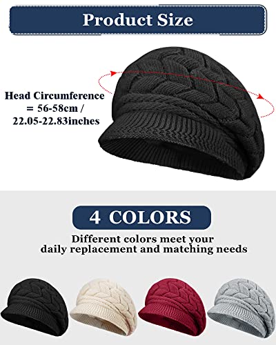 Newcotte Winter Hat for Women Knitted Caps with Visor 2026 Warm Hats for Women Beanies for Winter Cold Weather - color: Black, Beige, Gray, Burgundy
