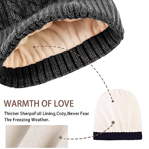 PAGE ONE Women Winter Pom Pom Beanie Hats Warm Fleece Lined Knit Hat Chunky Trendy Cute Cap - color: Dark Blue-1
