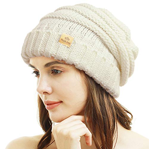 Womens Winter Beanie Warm Knit Hat Cable Stretch Trendy Ribbed Chunky Cap - color: White