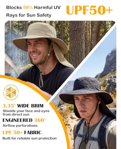 Home Prefer UPF 50+ Wide Brim Sun Hats with Neck Flap Sun Protection Hat for Men Women Gardening Fishing Summer Bucket Hat - color: Black
