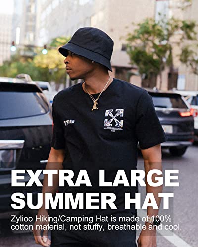 Zylioo XXL Bucket Hat for Big Heads, Reversible Fishing Sun Hat - color: Double-sided Black, size: X-Small-Small