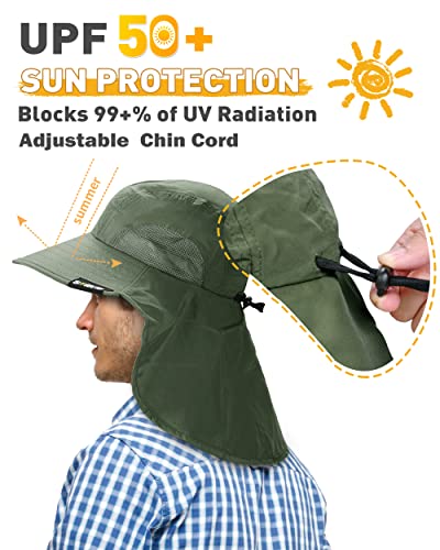 Tirrinia Wide Brim Sun Hat with Neck Flap for Men & Women - color: Forest Green