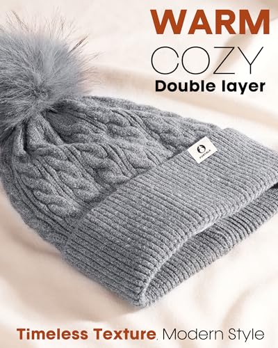 FURTALK Winter Hats for Women Fleece Lined Pom Pom Beanie Warm Knit Cap - color: Gray