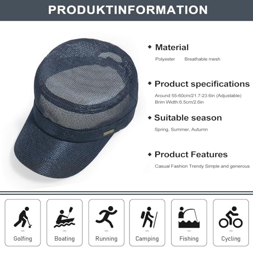Initlove Cadet Army Cap for Men Women Military Hat Mesh Flat Top Hats for Summer - color: Navy