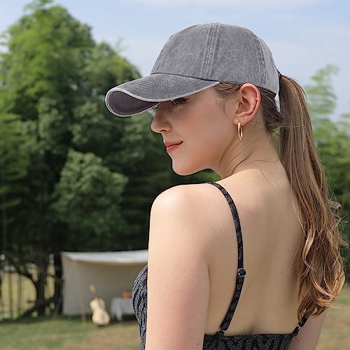 HH HOFNEN Ponytail Hat for Women Washed Distressed Baseball Cap Ponycaps - color: #1-1 Grey