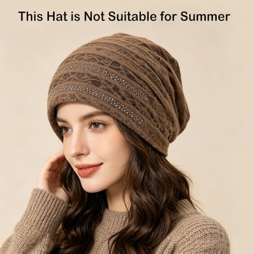 Crochet Slouchy Beanie Hat Turbans Headware for Women - color: Bea15 - Brown