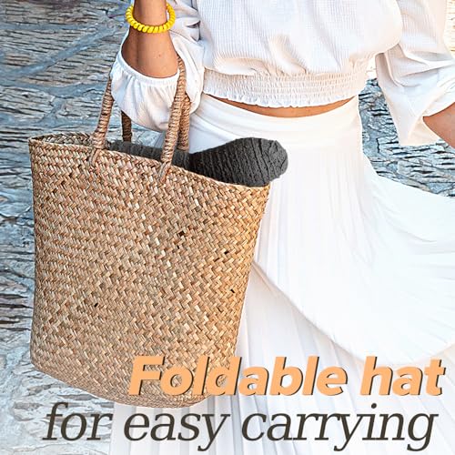 Sun Beach Hats for Women Summer Floppy Wide Brim Sunhat Packable Foldable Lace Travel Vacation - color: Black, size: Medium