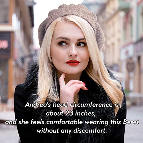 Womens Winter Beret Hat Knitted Beanie Cap Autumn Winter Hat French Classic Beret - color: Black+brown Pompom
