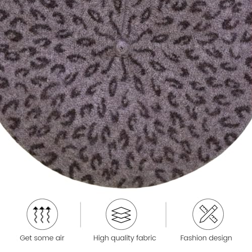 Classic Wool Beret Hats for Women Man - color: Standard-leopard Print Khaki