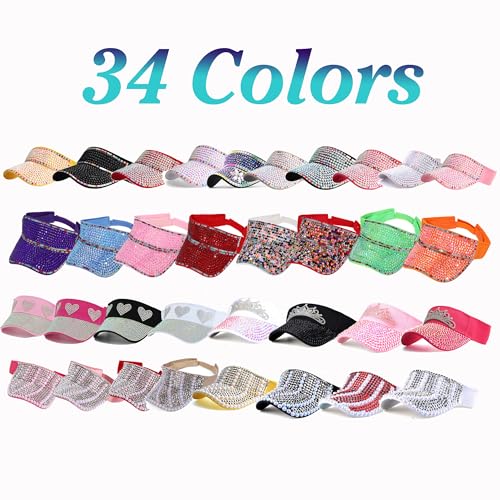 Bling Visor Shiny Rhinestones Sport Sun Adjustable Summer Cap Visor Caps for Women Men - color: Pearl-white-b