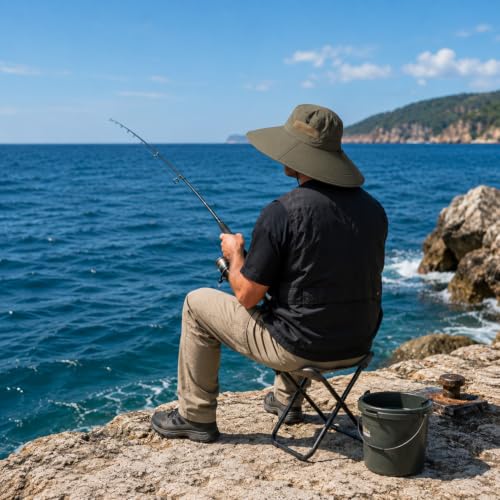 Wide Brim Sun Hat for Men Women UV Protection Bucket Fishing Hats - color: Army Green Solid