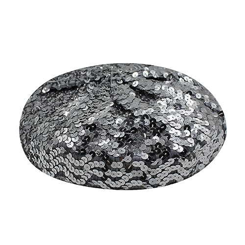 JUMISEE Sparkly Sequin Berets for Women Girls Fashion Beanie Hat Costume Accessories for Festival Party Dance - color: Silver