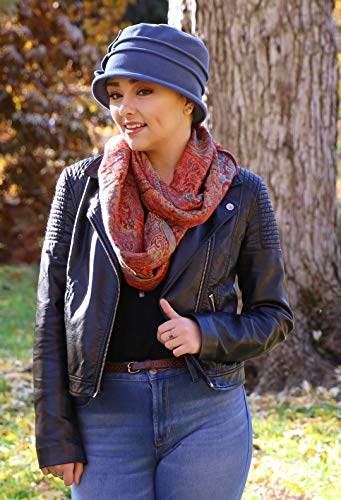 Fleece Flower Cloche Hat for Women Chemo Cancer Ladies Headwear 50+ UPF - color: Blue Grey
