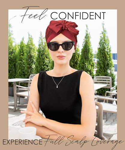 CAPLORD Chemo Headwrap for Women Turban Headwear for Cancer Patients Skull Cap Hair Loss Cover Lightweight Head Covering Hat - color: Burgundy Solid