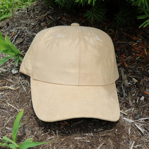 Suede Baseball Cap | Structured 6 Panel Hat for Men & Women | Adjustable Dad Hat | Polyester Suede Finish - color: Tan