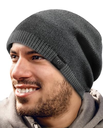 Fleece Lined Mens Beanie Scarf Set Thick Knit Winter Hat Neck Warmer Unisex - color: Grey