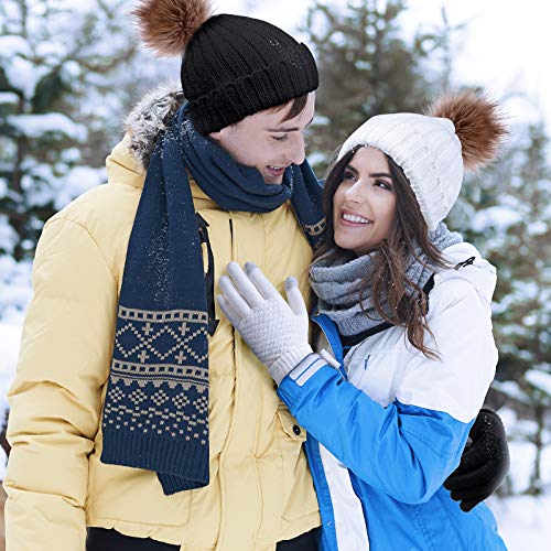 Syhood 4 Pcs Hat and Glove Set Winter Beanie and Glove Set - color: Black and White