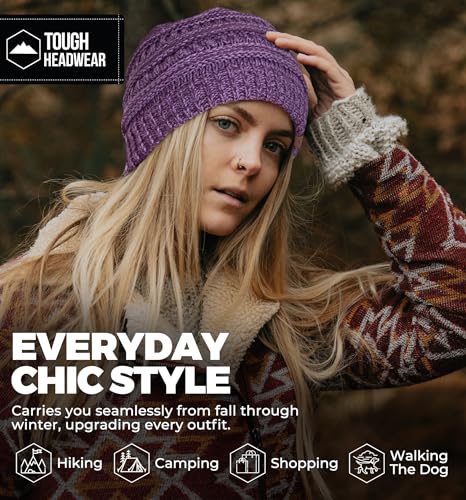 Tough Headwear Slouchy Beanie Hat - Itch-Free Winter Hats for Women - Stretchable Beanies for Women - Acrylic Winter Gear - color: Purple