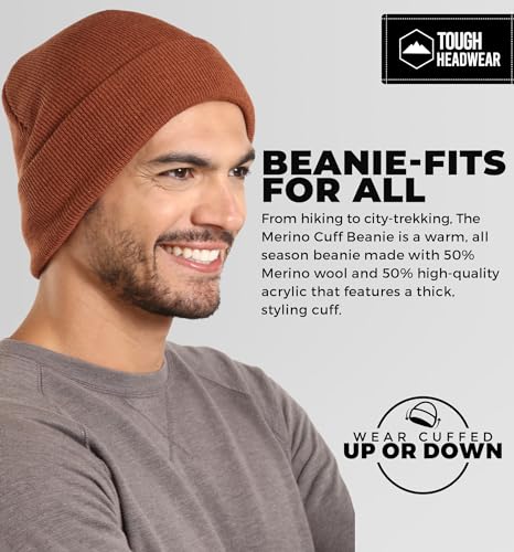 Tough Headwear Merino Wool Beanie - Moisture Wicking Winter Hats for Women - Stretchy Mens Beanie - Breathable Wool Hat - color: Basic - Bronze