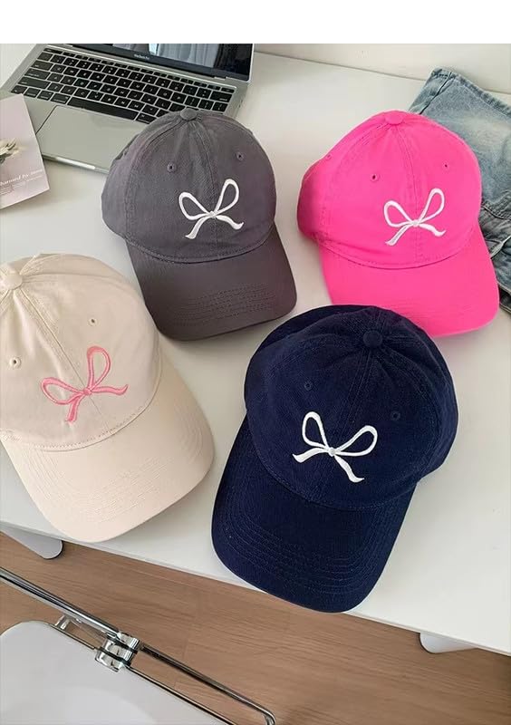 Unisex Bow Embroidery Baseball Cap Adjustable Outdoor Mom Sun Hat - color: Light Blue