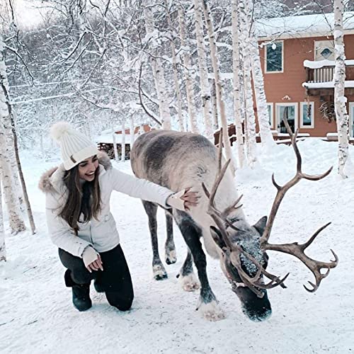 FURTALK Womens Winter Knitted Beanie Hat with Faux Fur Pom Warm Knit Skull Cap Beanie for Women - color: White With White Pom