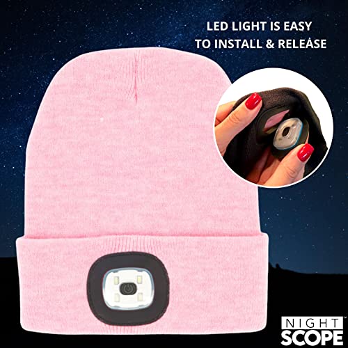 Classic Rechargeable LED Warm Knit Beanie Head Light Hat Headlamp for Outdoor Activities - color: Pink