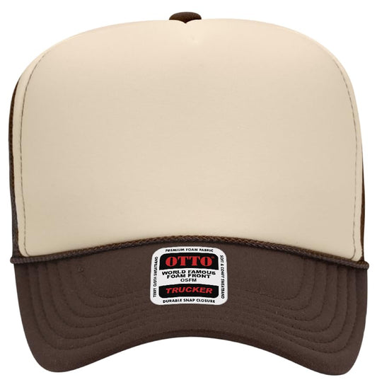 Otto Cap 5-Panel High Crown Mesh Back Trucker Hat - color: Brown/Tan/Brown