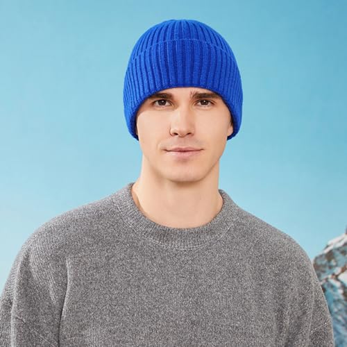 Beanie Warm Cap Knitted Thick Hat Double Layer Skull Ski Cap Winter Soft Elastic Windproof Unisex Men Women - color: Blue