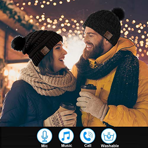 Wireless Music Beanie Women Beanie Girls Hat Over Ear Headset Sports Stereo Headphone with Microphone Speaker Womens Beanie - color: Dim Black