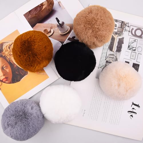 BQTQ 6 Pcs 4 Inch Large Faux Rabbit Fur Pom Poms with Elastic Loop (Soft) - color: Soft Color
