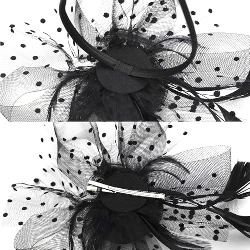 JUNBESTN Fascinators Hat Tea Party Headwear for Women Flower Mesh Feathers Headband - color: Black