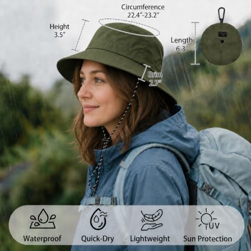 Packable Sun Bucket Hat for Women Men Wide Brim Outdoor Hiking Hat - color: Army Green