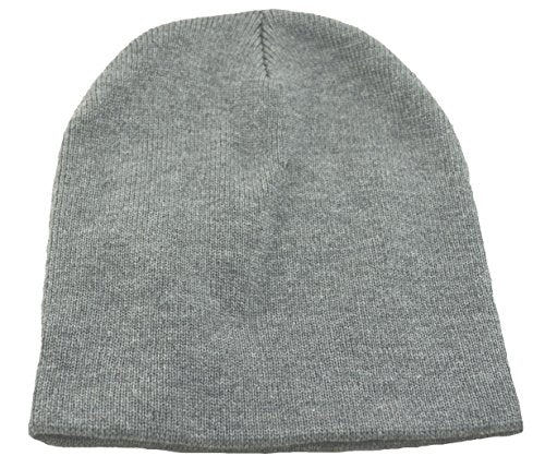 MG Men's Cuffless Short Beanie Knit Hat Charcoal Gray