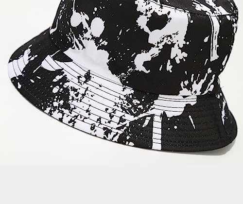 Quanhaigou Bucket Hats Unisex Summer Travel Beach Fisherman Cap for Men Women Teens - color: Black White Graffiti