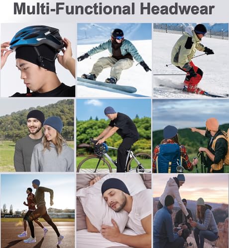 Bamboo Lightweight Skull Cap Beanie Hat for Men Women, Soft and Comfy Sleep Cap Watch Hat - color: Black/Navy