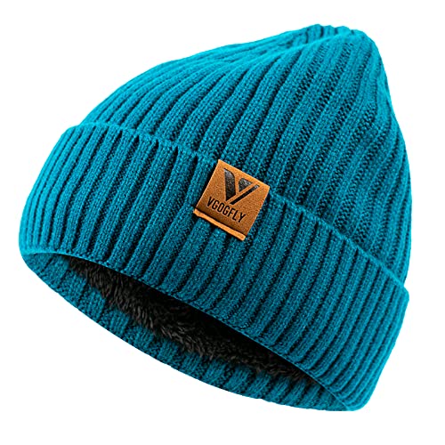 Vgogfly Lined Men Beanie Slouchy Knit Skull Cap Warm Stocking Hats Guys Women Striped Winter Beanie Hat - color: Ocean Blue