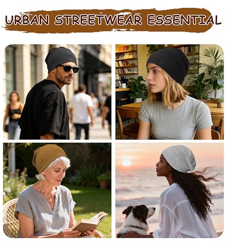 100% Cotton Thin Summer Slouchy Beanie Hat for Women Men Chemo Cap - color: 1pc Black, size: Large
