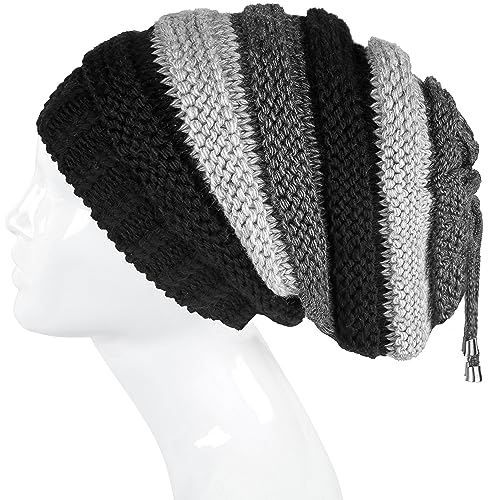 Lilax Knit Slouchy Oversized Soft Warm Winter Beanie Hat - color: Black Stripe