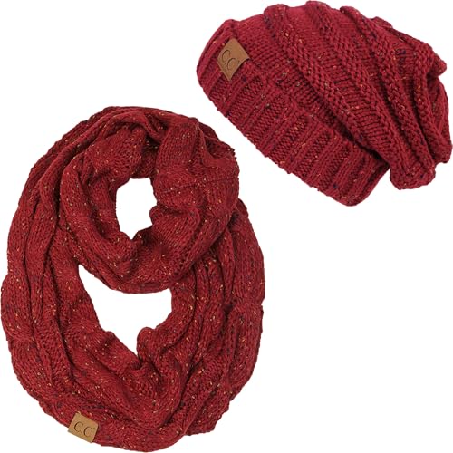 Funky Junque Slouchy Beanie & Infinity Scarf Gift Set – Matching Winter Accessories Sets for Women, Oversized Hat and Scarves - color: Burgundy (Confetti)