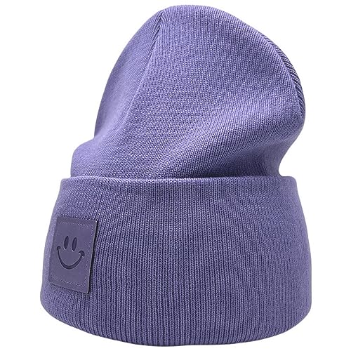 55cube Unisex Knit Cuffed Beanie Hats Warm Winter Caps with Leather Logos - color: Heather Purple